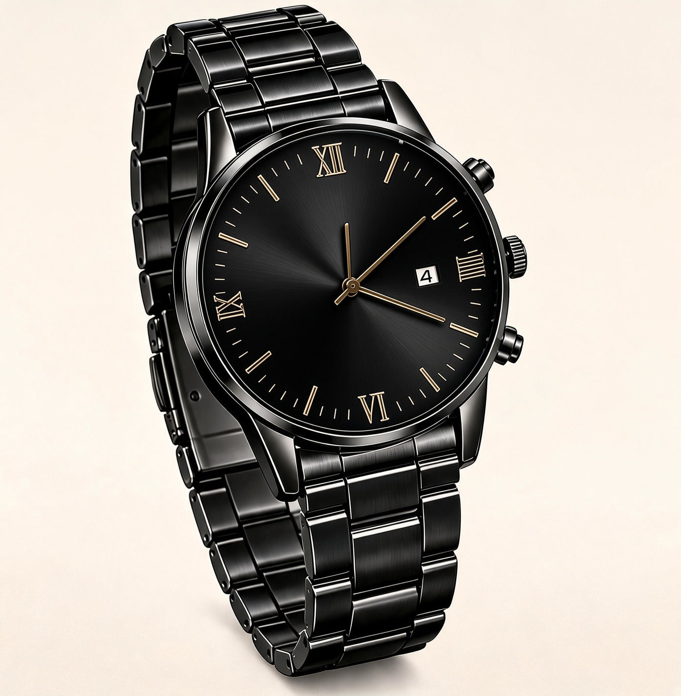 Montre Homme Acier Noir – Cadran Romain